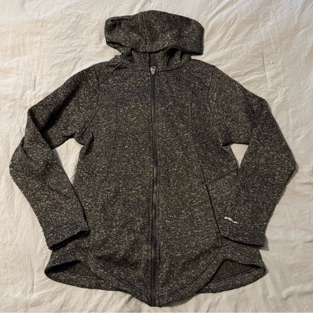 Eddie Bauer Jacket Womens M Fleece Hoodie Rugged Gray Full Zip Embroidered Logo